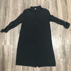 Old Navy Black Rayon Midi Shirt Dress - Roll-Tab Sleeves - Women's Size M